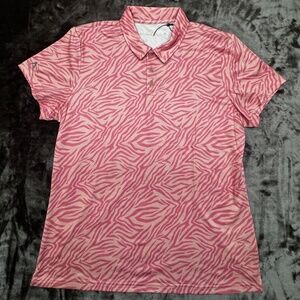Classic OM Antigua Pink‎ Zebra Print Golf Polo Shirt  Performance Medium